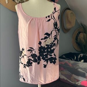 New York & Company Pink and Black Floral Tank Top